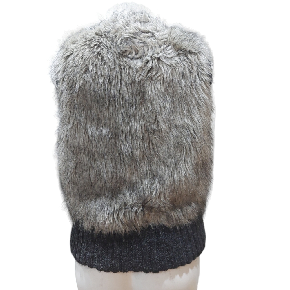 Ann Taylor LOFT Charcoal Gray Faux Fur Vest Size XS/S Sweater Trim Wool Blend - Picture 4 of 12